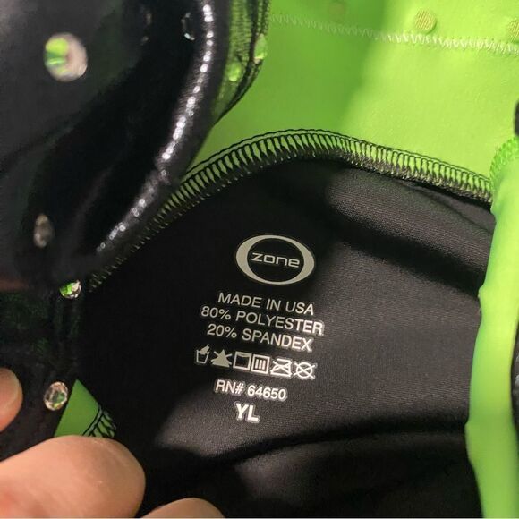 Ozone gymnastics green foil competition 3/4 sleeve custom leotard rhinestone YL - Picture 8 of 11